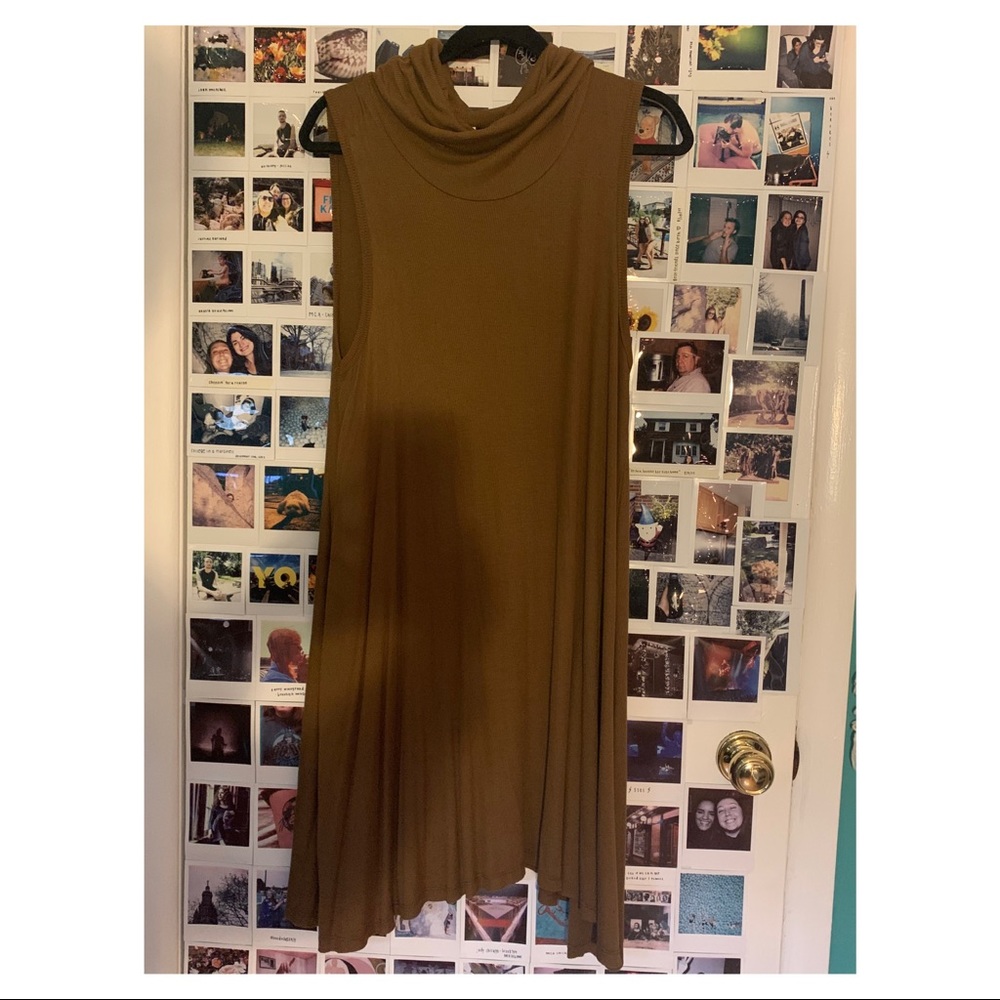 bdg ribbed tan cowl neck dress